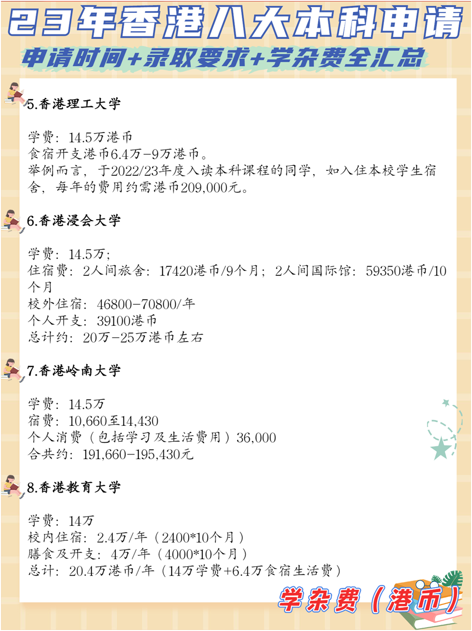 非本地生（高考生/國際生）23-24學(xué)年港八大本科入學(xué)申請時(shí)間+錄取要求+學(xué)雜費(fèi)全匯總